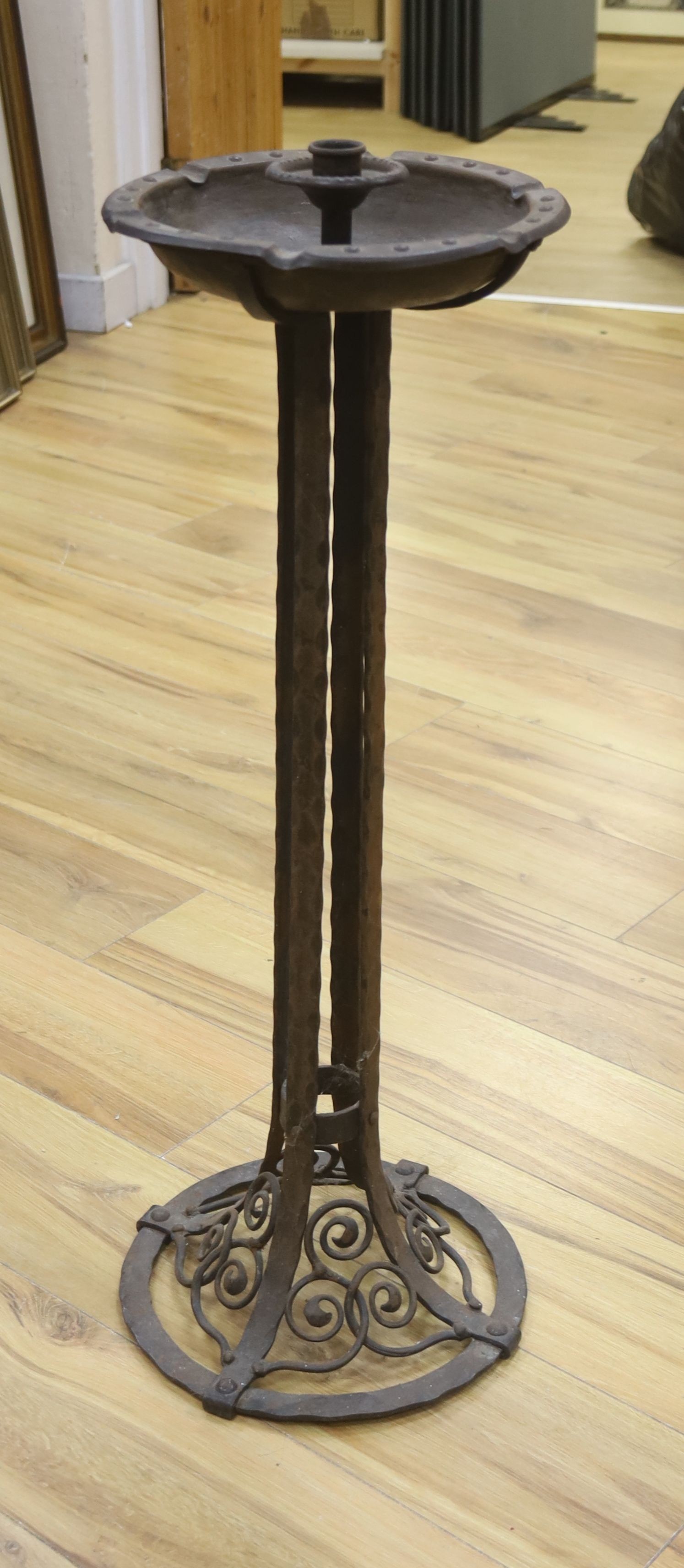 In the Manner of Edgar Brandt. A wrought iron circular smoker's companion